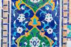 Samarkand, Uzbekistan, Central Asia. Decorative tile work on a building in the Registan. Art Print